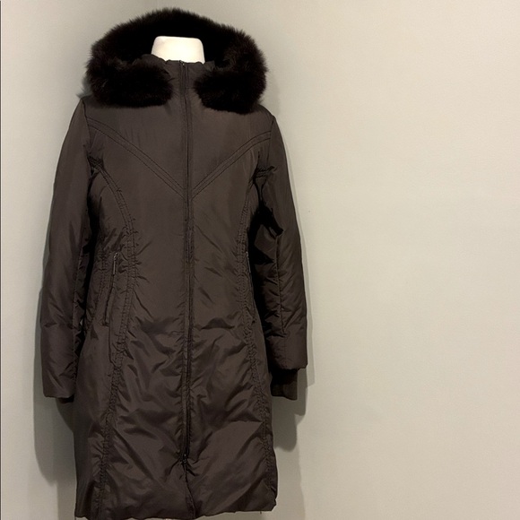 Via Spiga Taupe Puffer Jacket with Blue Fox Fur Collar - Picture 2 of 10